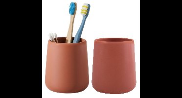 Bathroom Solutions Badkamer beker - 2x - Keramiek - terracotta - 10 cm