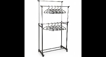 Benson Mobiel Kledingrek - 12x kledinghangers - dubbele stang