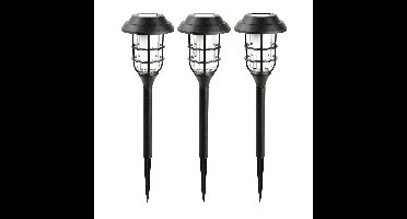 Benson Solar tuinlamp - 3x - flame effect - oplaadbaar - D12 x H43 cm