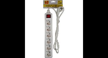 Benson Stekkerdoos - 2x - 6-voudig - wit - 1,5M - randaarde en schakelaar