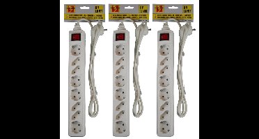 Benson stekkerdoos met schakelaar - 3x - 8-voudig - wit - 1,5 meter