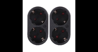 Benson Stopcontact splitter - 2x - duo - zwart - randaarde - horizontaal