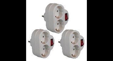 Benson Stopcontact splitter dubbel - 3x - randaarde en schakelaar
