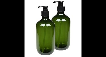 Benson Zeepdispenser - 2x - groen - 500 ml - zeeppompje - D7 x H19 cm