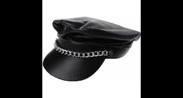 Boland Biker/rocker verkleed pet - kunstleer - zwart