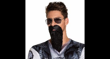 Boland Carnaval verkleed baard - Biker/rocker baard - zwart - met snor