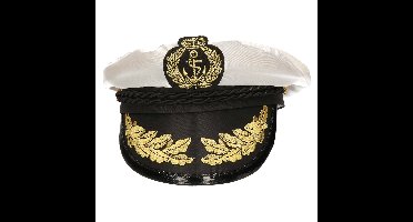 Boland Carnaval verkleed Kapiteinspet - wit/goud - voor volwassenen - Maritiem thema