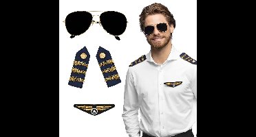 Boland Carnaval verkleed set Piloot -Â zonnebril/badge/schouderstukkenÂ - volwassenen