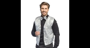Boland carnaval verkleed set - zilver - pailletten - heren - vestje