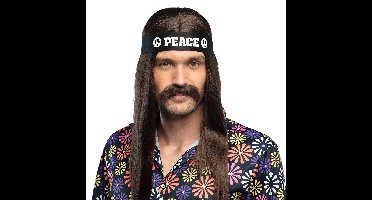 Boland Carnaval verkleed snorren - hippie - old school - donkerbruin - zelfklevende namaak snor