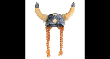 Boland Carnaval verkleed Viking helm - grijs/geel - met hoorns - polyester - heren