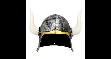 Boland Carnaval verkleed Viking helm - grijs - met hoorns - polyester - heren
