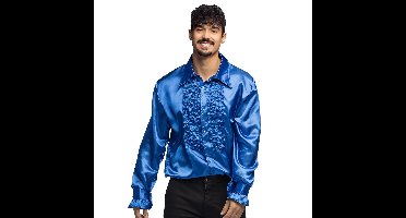 Boland Disco shirt - blauw - met ruffles - polyester - disco