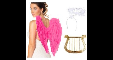 Boland engel verkleedaccessoires set - roze - engelen vleugels - 3-delig