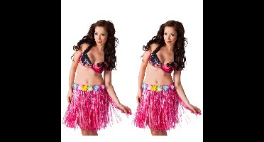 Boland Hawaii verkleed rokje - 4x - dames - roze - hoela rokje