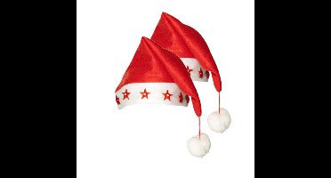 Boland Kerstmuts - 2x - rood - met lichtjes - verlichte kerstmuts