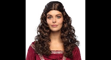 Boland party Verkleedpruik voor dames - bruin - Middeleeuwen