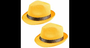 Boland Trilby verkleed hoed - 2x - geel - 59 cm - volwassenen - gangster