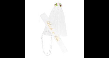 Boland verkleed accessoires Bruid - sjerp en kroon met sluier - wit - vrijgezellenfeest