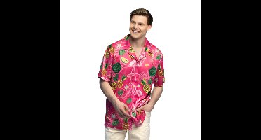 Boland Verkleed feest blouse/overhemd flamingo - roze - Hawaii print