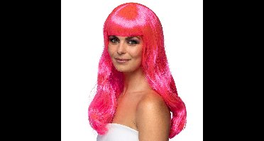 Boland Verkleedpruik dames - fuchsia roze - Cabaret/hollywood/diva - Carnaval - lang chique haar