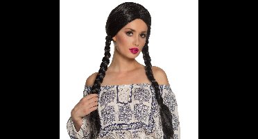 Boland Verkleedpruik dames - zwart - Duits/middeleeuwen/apres Ski - lang haar met vlechten