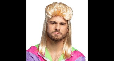 Boland Verkleedpruik met matje voor heren - blond - Eighties/Nineties - Carnaval - lang haar
