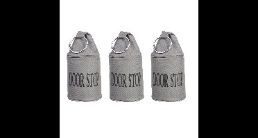 Canvas deurstopper grijs met ring - 3x - H15 cm - Deur vastzetter