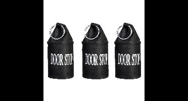 Canvas deurstopper zwart met ring - 3x - H15 cm - Deur vastzetter