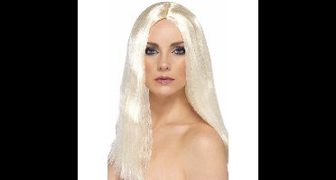Carnaval verkleed dames pruik - Blond stijl lang haar - Platina blond