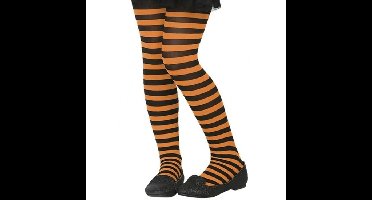 Carnaval verkleed panty voor kinderen - gestreept - zwart/oranje