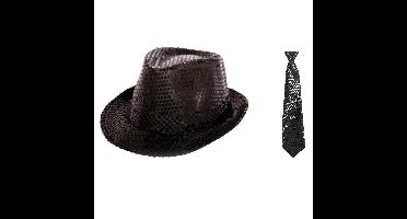 Carnaval verkleed set glitter hoed en stropdas zwart
