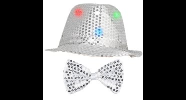 Carnaval verkleed set hoed met strikje zilver glitters