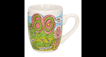 Cartoon cadeau mok/beker Hoera 80 jaar verjaardag - versiering - 300ml
