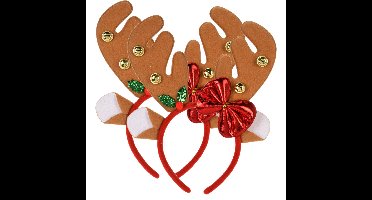Christmas Decoration kerst haarband - 2x - rendier gewei strik- bruin