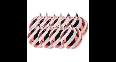 Christmas Decoration Kerstballen - 10x st - 10 cm - rood/wit- kunststof