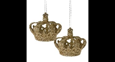 Christmas Decoration kersthangers kroontjes 2x -champagne -7,5 cm