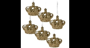 Christmas Decoration kersthangers kroontjes 6x -champagne -7,5 cm