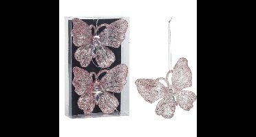 Christmas Decoration kersthangers vlinders - 2x - 15 cm - roze