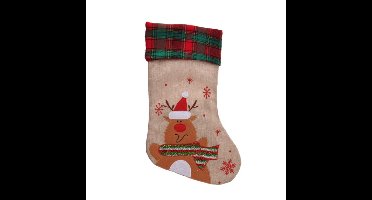 Christmas Decoration kerstsok - met rendier - H42 cm - jute/polyester