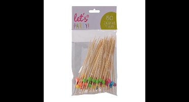 Cocktailprikkers met balletje - 50x stuks - bamboe