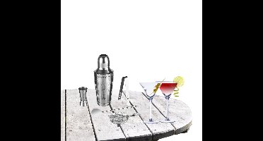 Cocktailshaker set RVS 5-delig inclusief 4x cocktail/martini glazen 220 ml