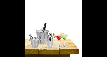 Complete bar set met 4x Margarita cocktailglazen en cocktailshaker