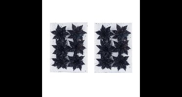 Cosy & Trendy bloemen - 18x - glitter zwart - op ijzerdraad - 8 cm