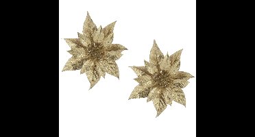 Cosy & Trendy Decoratie bloem - 2x - kerstster - clip - goud - glitter