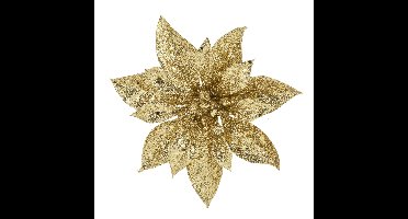 Cosy & Trendy Decoratie bloem - kerstster - clip - goud - glitter