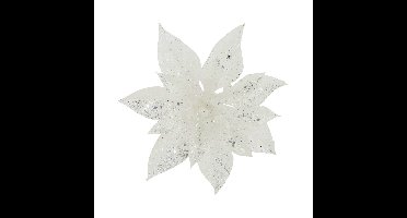 Cosy & Trendy Decoratie bloem - kerstster - clip - wit - glitter