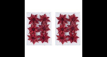 Cosy & Trendy Decoratie bloemen - rozen - 12x - rood glitter