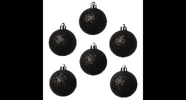 Cosy & Trendy Kerstballen - 24x st - zwart - glitters - 6 cm
