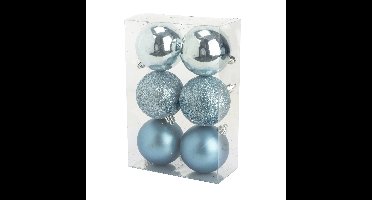 Cosy & Trendy Kerstballen - 6x st - ijsblauw - 8 cm - kunststof